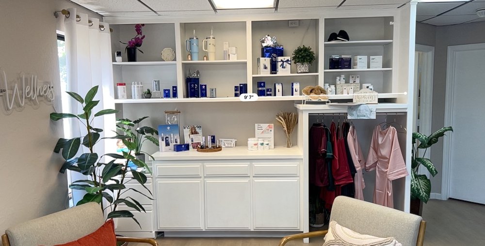 Retail area with robes and products